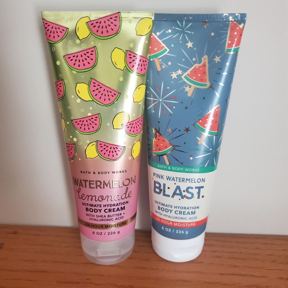 Bath and Body Works Pink Watermelon Blast And Watermelon Lemonade Body Cream 8oz